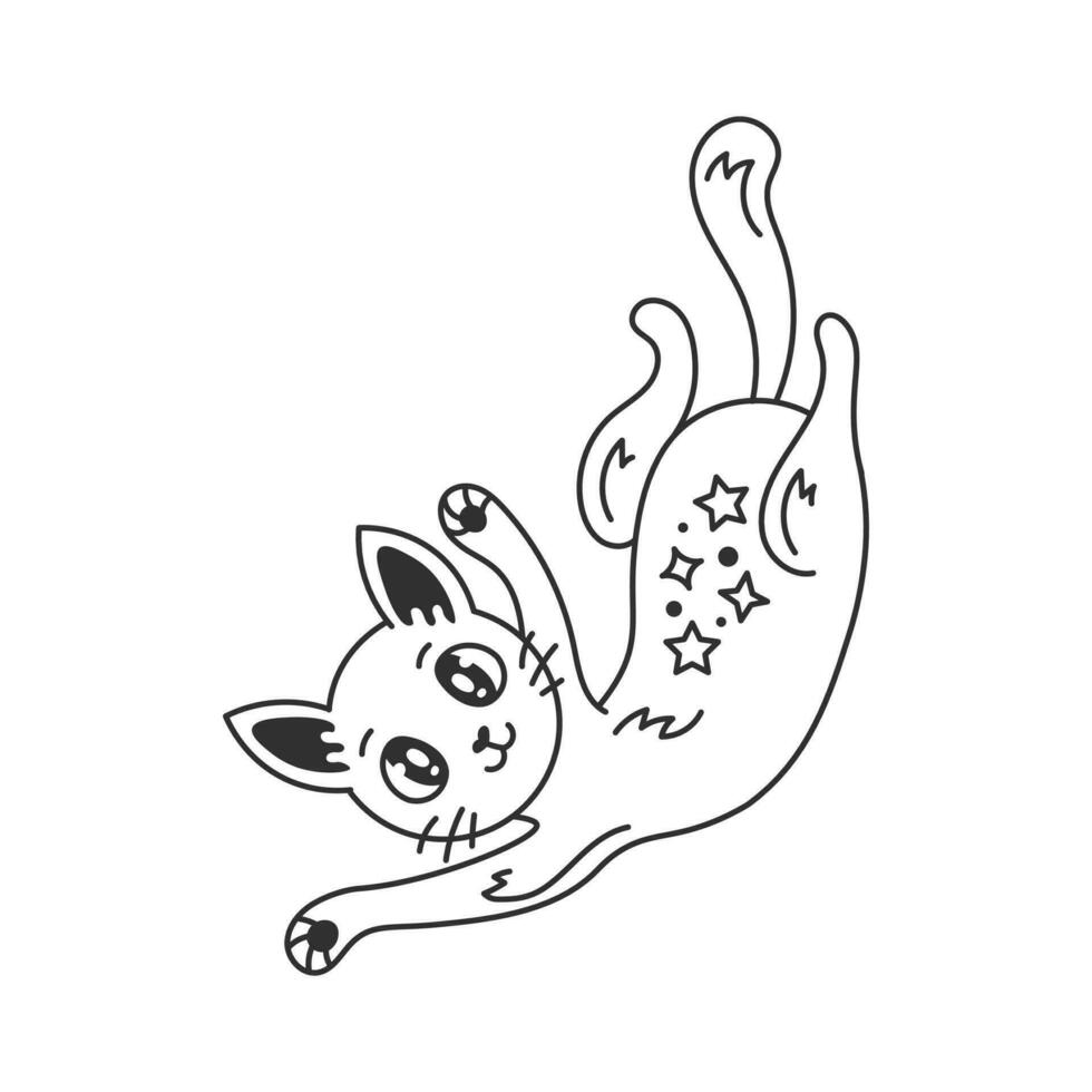 grappig hemel- kat met sterren in tekening stijl vector