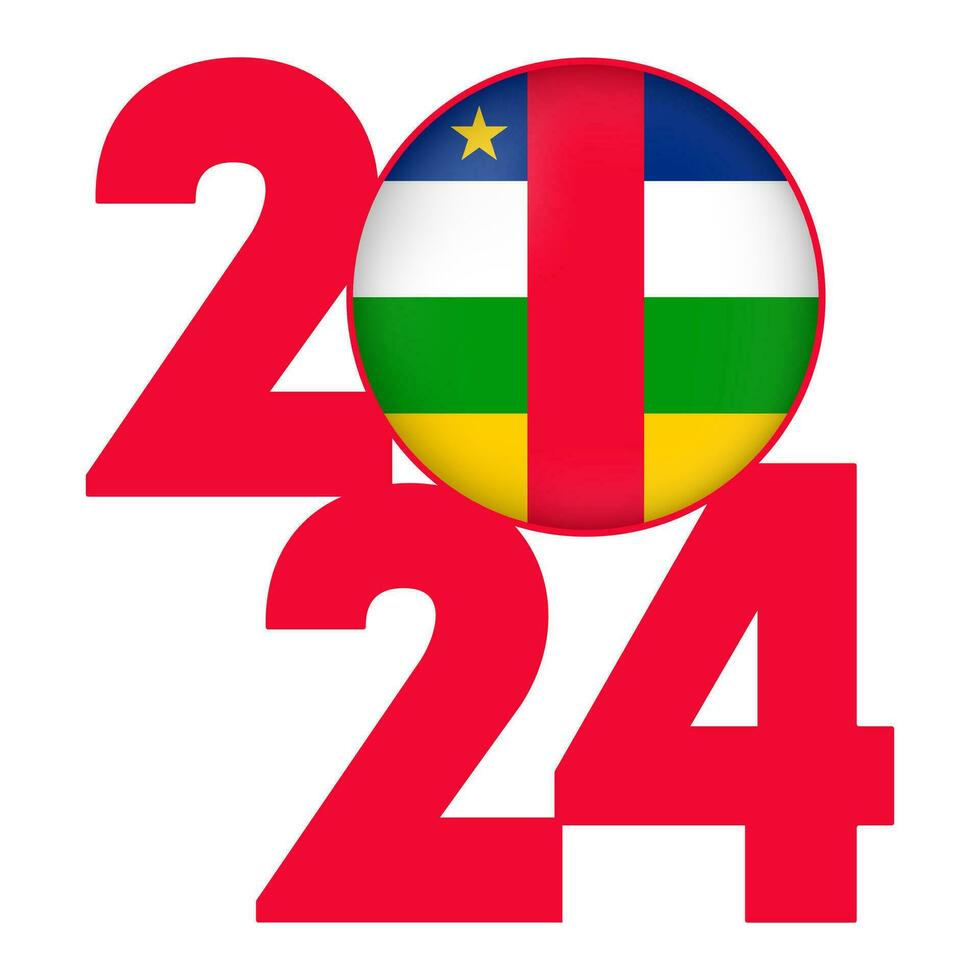gelukkig nieuw jaar 2024 banier met centraal Afrikaanse republiek vlag binnen. vector illustratie.