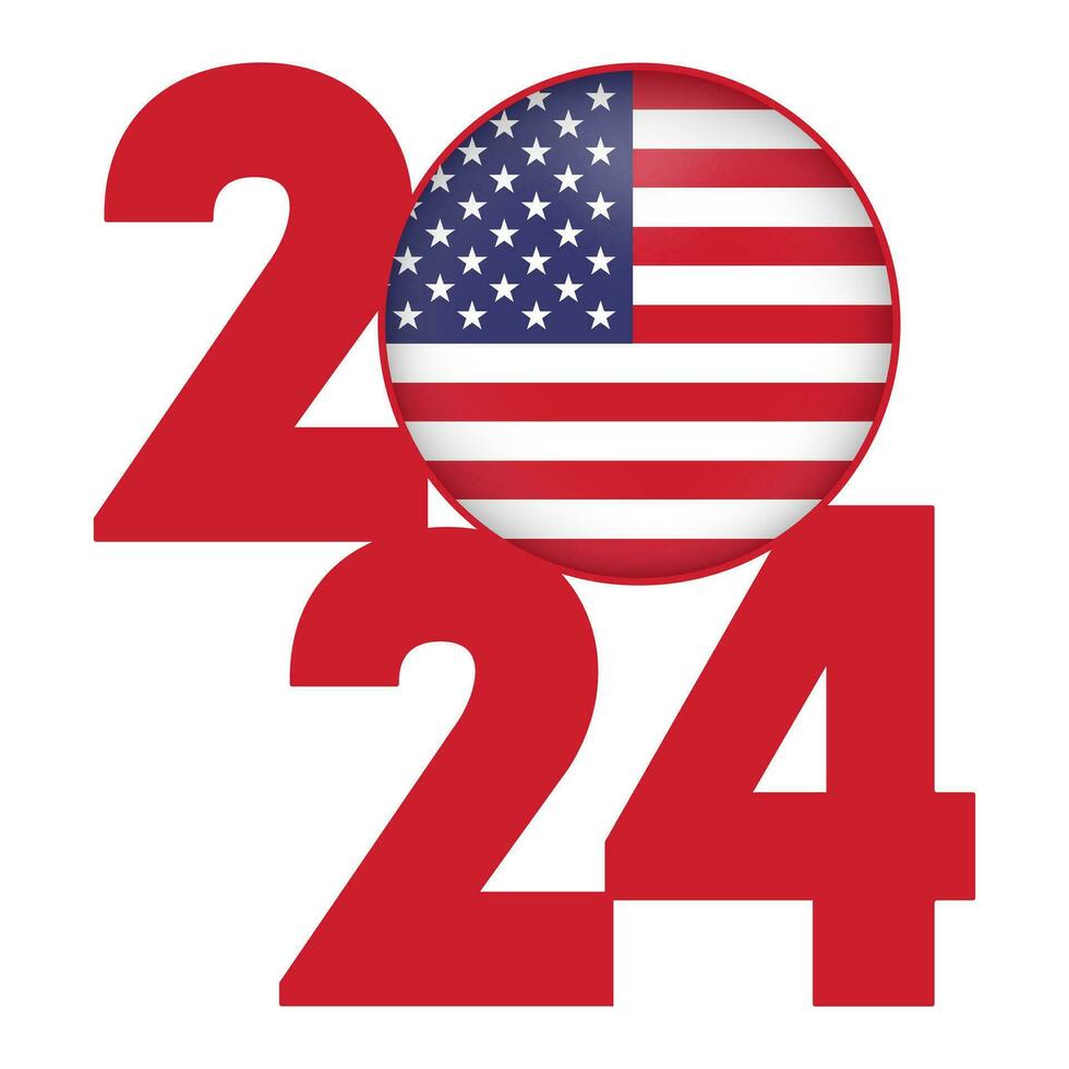 gelukkig nieuw jaar 2024 banier met Verenigde Staten van Amerika vlag binnen. vector illustratie.