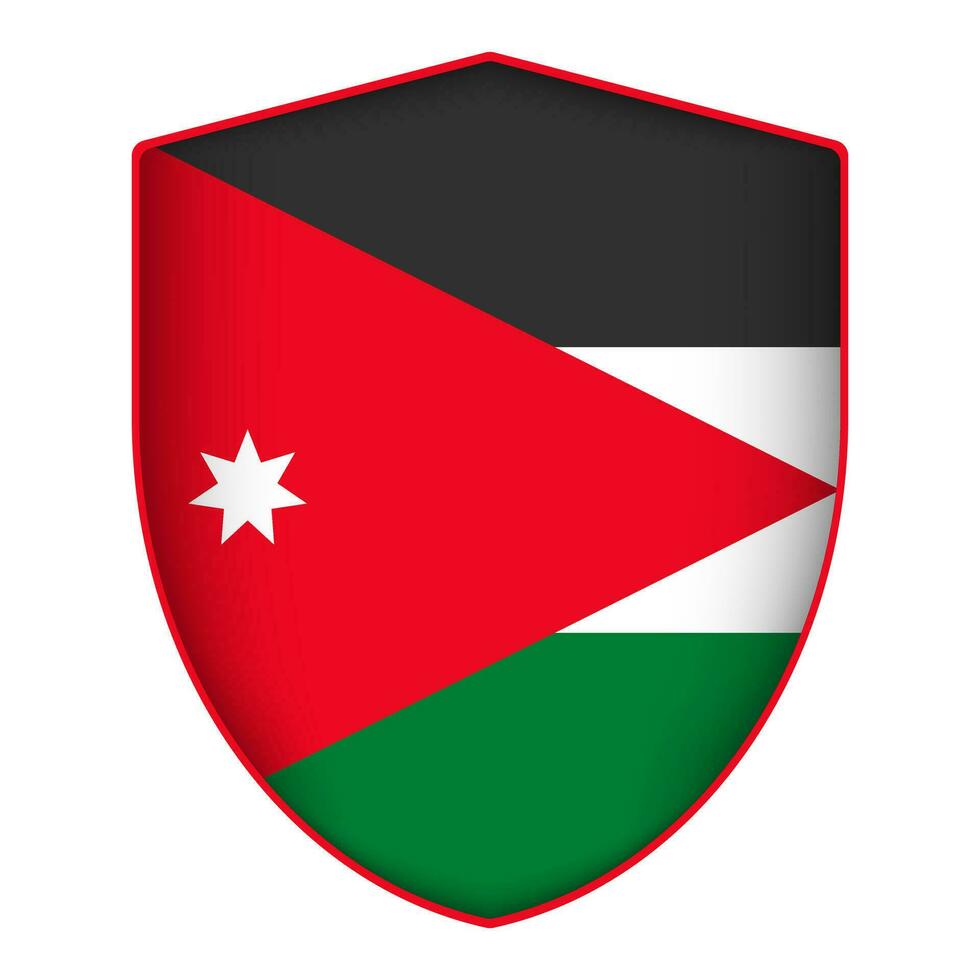 Jordanië vlag in schild vorm geven aan. vector illustratie.