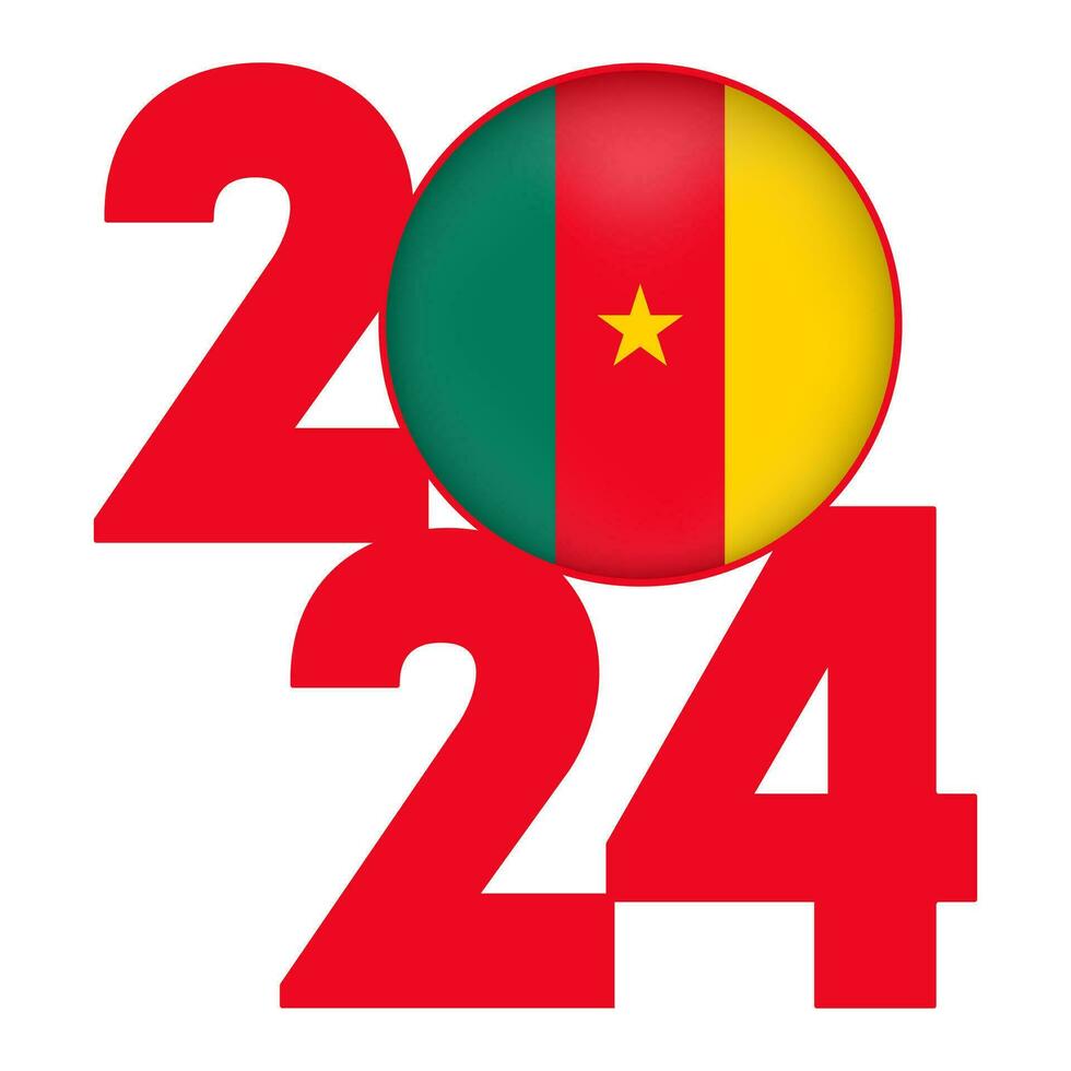 gelukkig nieuw jaar 2024 banier met Kameroen vlag binnen. vector illustratie.