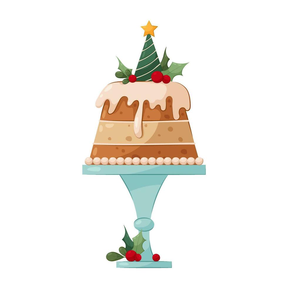 Kerstmis koekje met room en rood bessen in vlak stijl Aan een wit achtergrond. nagerecht, gebakjes. vakantie, kerstmis, nieuw jaar. vector