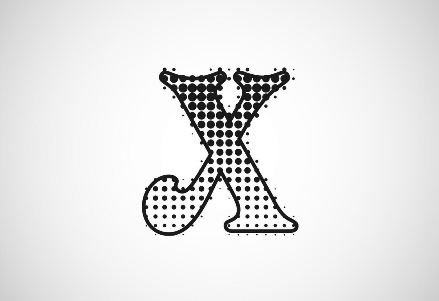 brief X logo in halftone dots stijl, stippel vorm logotype vector ontwerp.