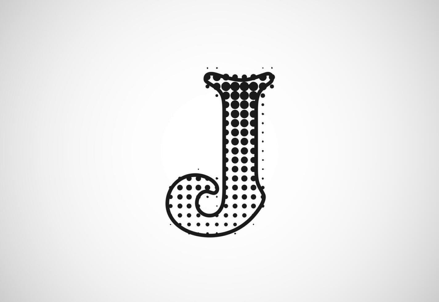 brief j logo in halftone dots stijl, stippel vorm logotype vector ontwerp.