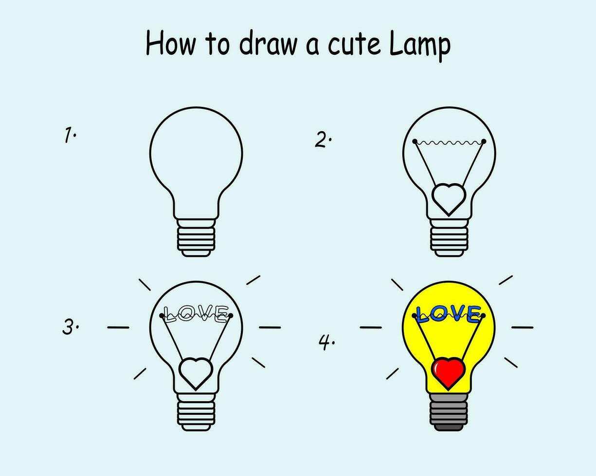 stap door stap naar trek een schattig lamp. tekening zelfstudie een schattig lamp. tekening les voor kinderen. vector illustratie.