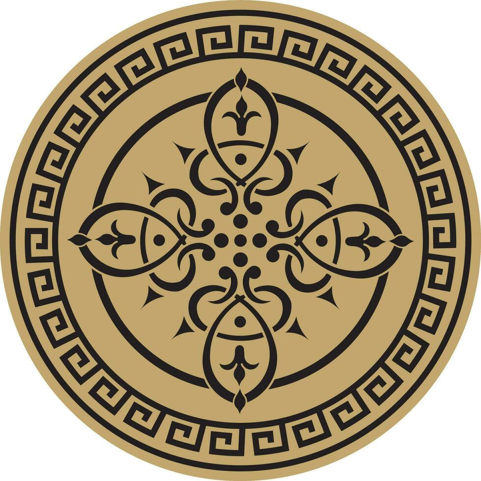vector ronde gouden Europese patroon. Grieks meander patroon. cirkel met abstract bloemen Romeins ornament en grens.