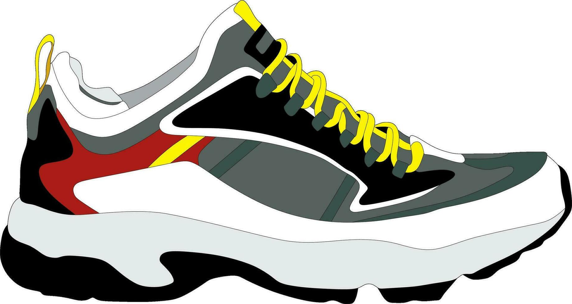 vector tekening van een gekleurde sneaker. menselijk sport- schoenen. een voorwerp versleten Aan de been, voet.