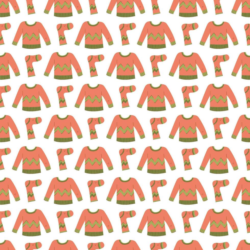 naadloos patroon met warm winter truien en sokken met zigzag. vector vlak kleur illustratie.