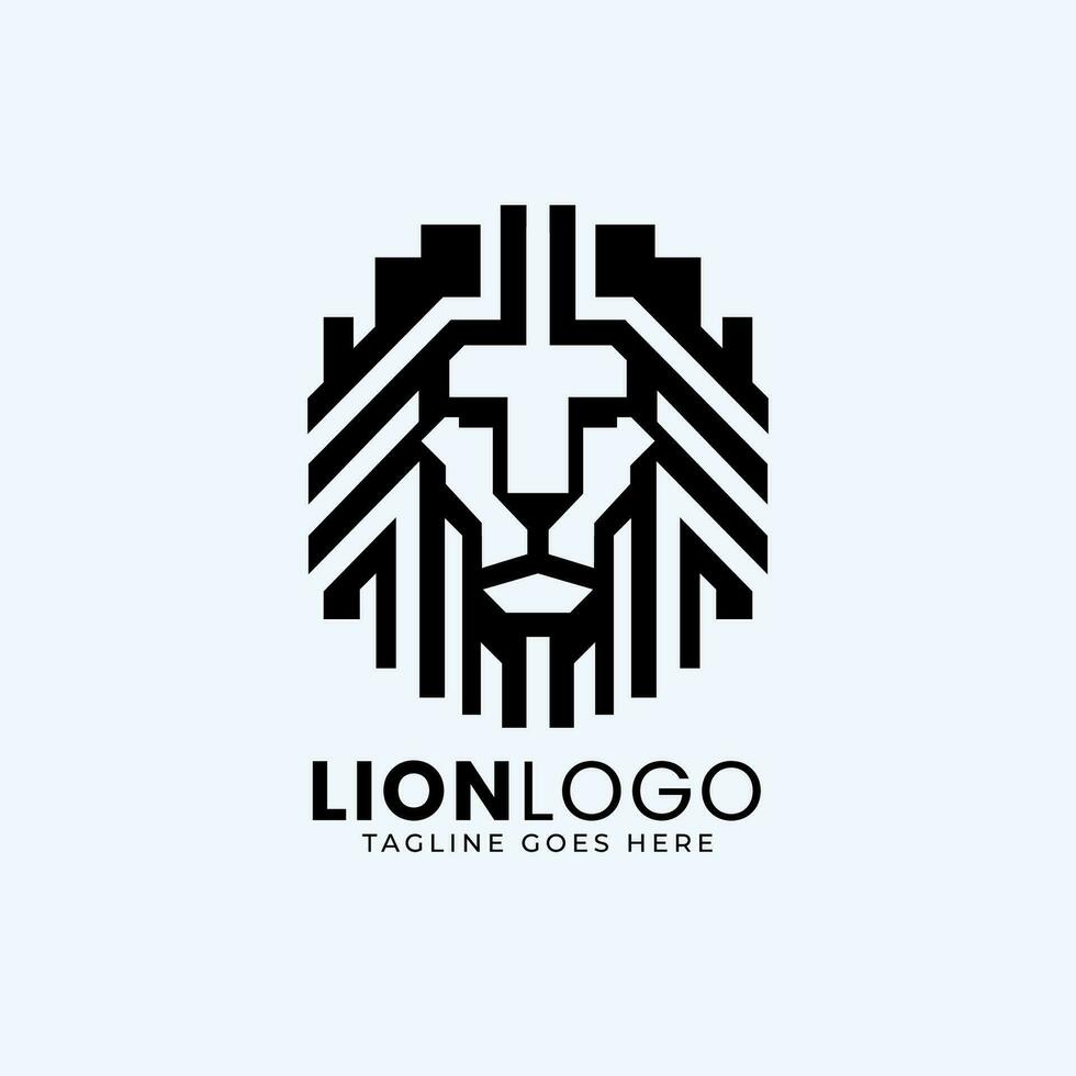 kleine supermarkt leeuw hoofd logo ontwerp sjabloon, meetkundig leeuw gezicht vector