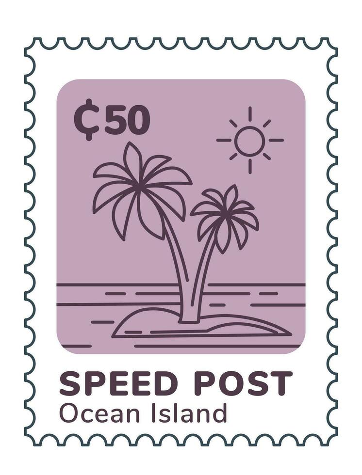 snelheid post oceaan eiland, poststempel of kaart voor mail vector