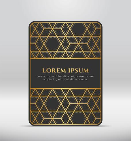 Elegant premium uiterlijk. Donkergrijze kaartvorm met gouden patroon. Vector illustratie.