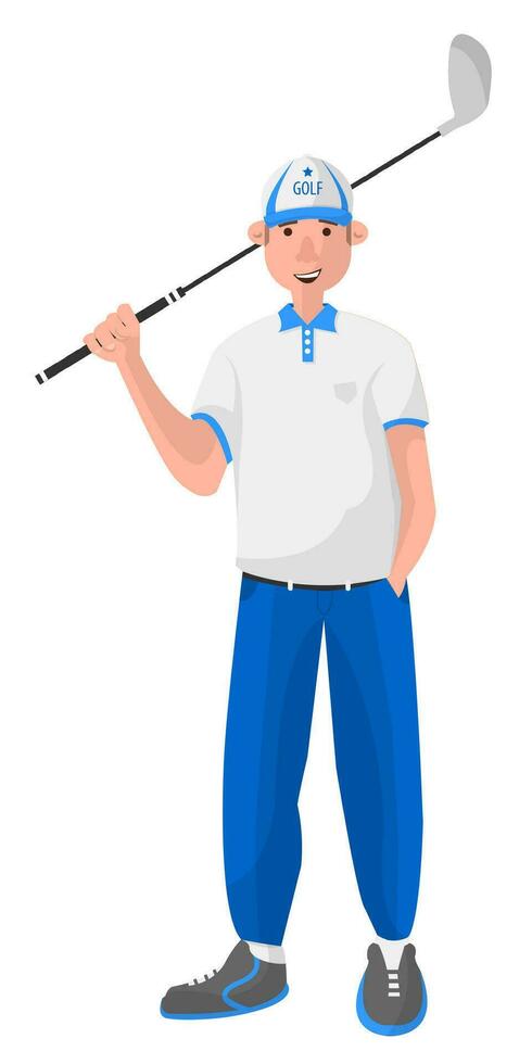 golfspeler Mens met golf club, sportman hobby vector