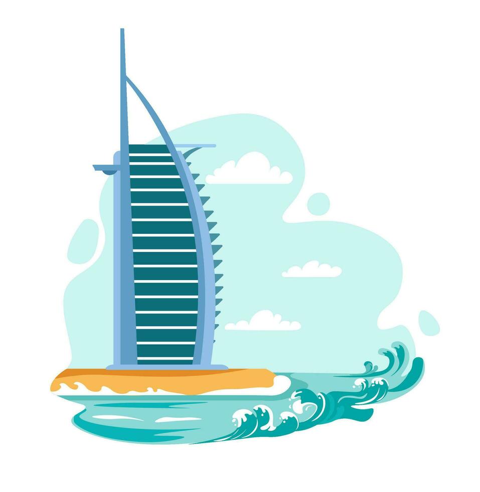 Dubai wolkenkrabber Aan kust met zee golven vector