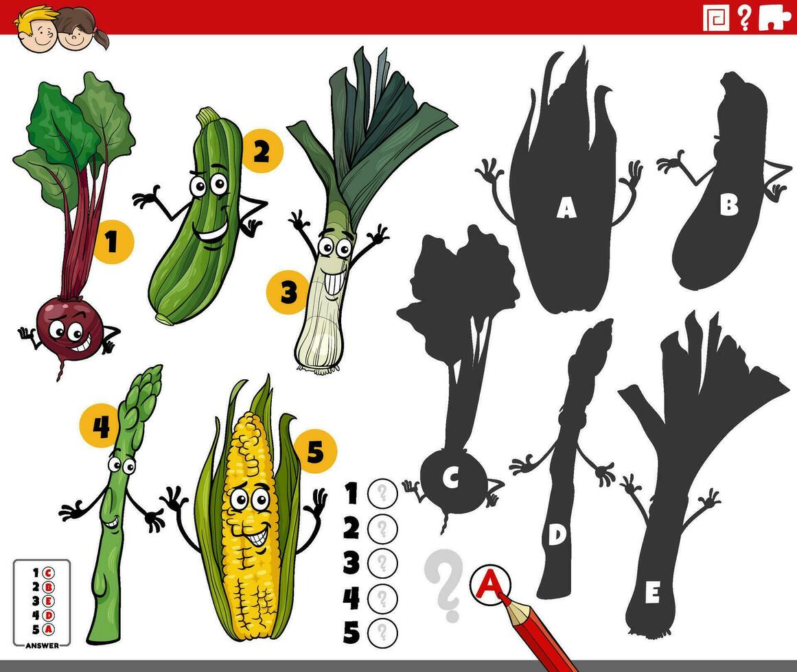 schaduwen werkzaamheid spel met tekenfilm groenten vector