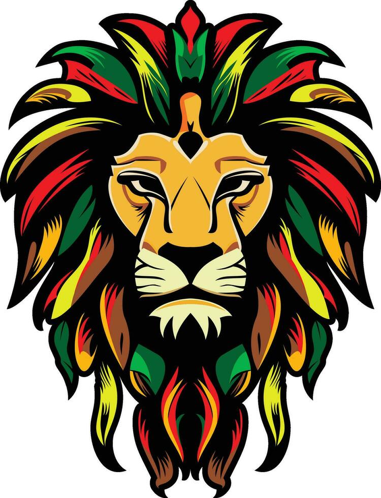 rastafari reggae leeuw hoofd vector illustratie, Rastafari, rastafari's leeuw of rast Leo hoofd groen rood geel gekleurde voorraad vector beeld