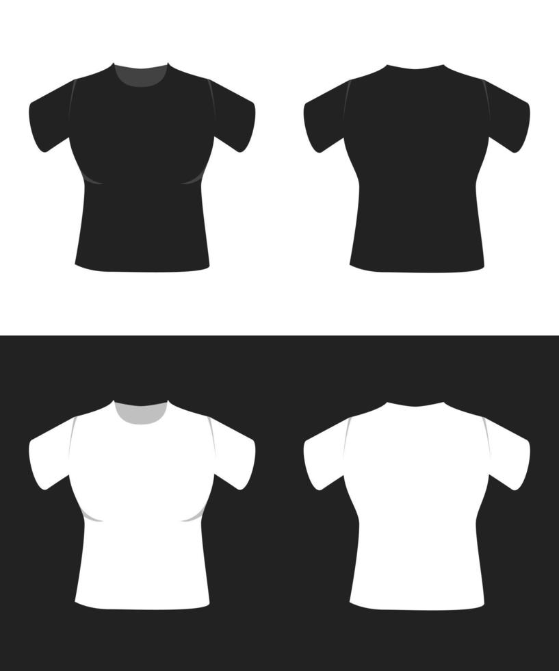 mockup effen dames t-shirt set zwart wit vector