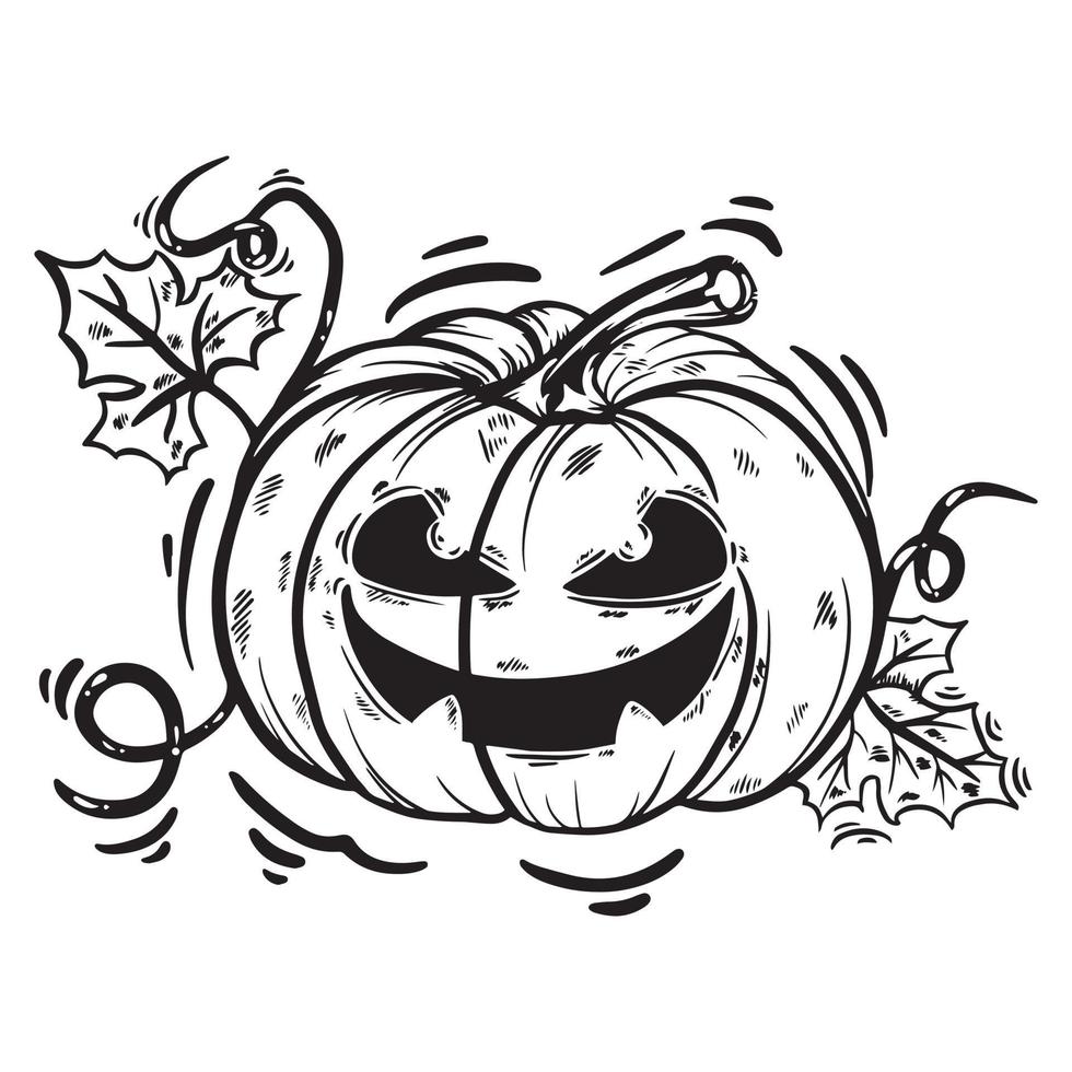 halloween pompoen hand getekende zwart-wit vectorillustratie vector