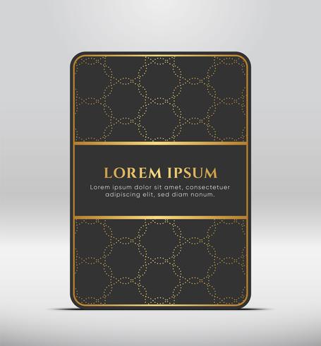 Elegant premium uiterlijk. Donkergrijze kaartvorm met gouden patroon. Vector illustratie.