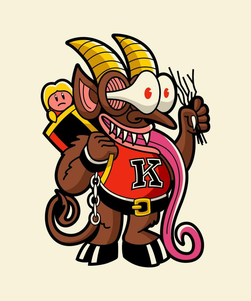 krampus ontvoering kinderen. Kerstmis tekenfilm karakter illustratie. vector