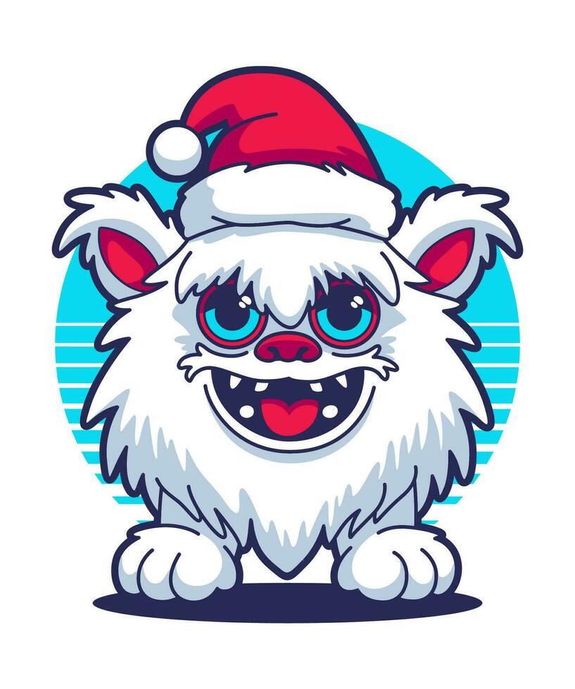 Kerstmis monster vervelend de kerstman claus hoed 01. tekenfilm illustratie stijl. vector