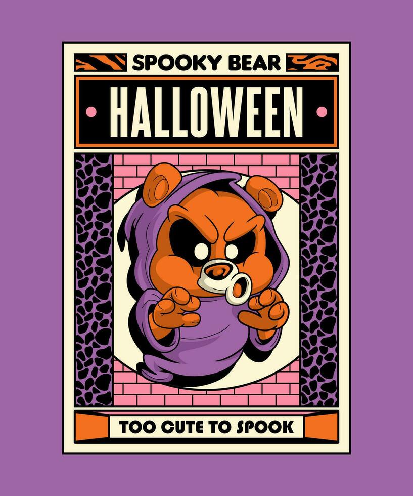 spookachtig beer halloween. spookachtig verschrikking tekenfilm Aan kunst deco illustratie stijl. vector