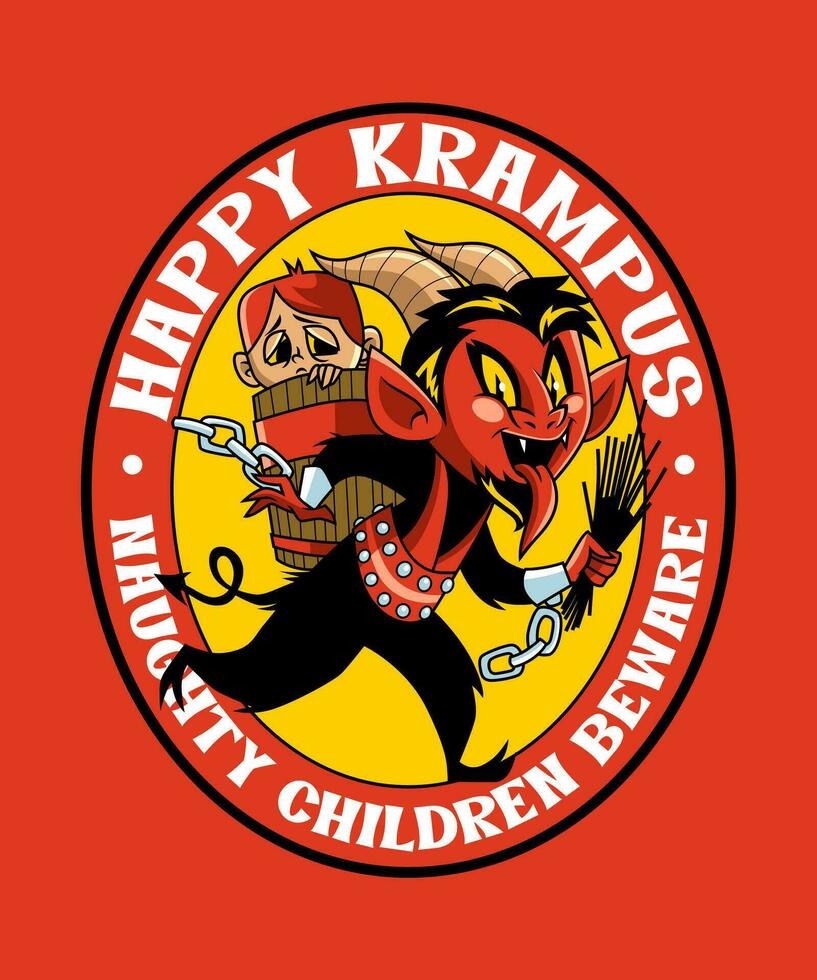 gelukkig krampus ondeugend kinderen pas op. grappig Kerstmis tekenfilm illustratie. vector