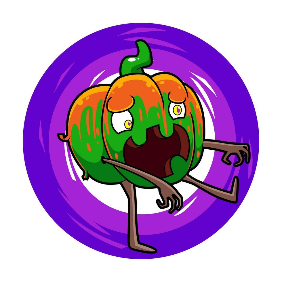 pompoen zombie. wijnoogst verschrikking tekenfilm illustratie stijl. vector