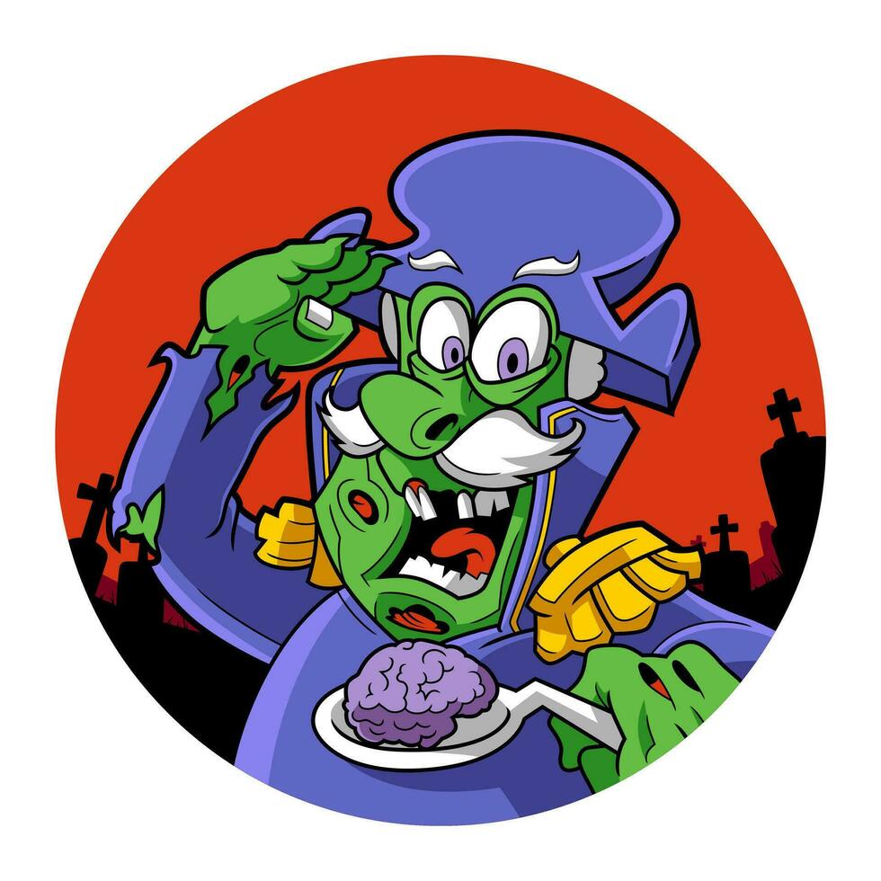 gezagvoerder zombie. spookachtig verschrikking tekenfilm illustratie stijl. vector