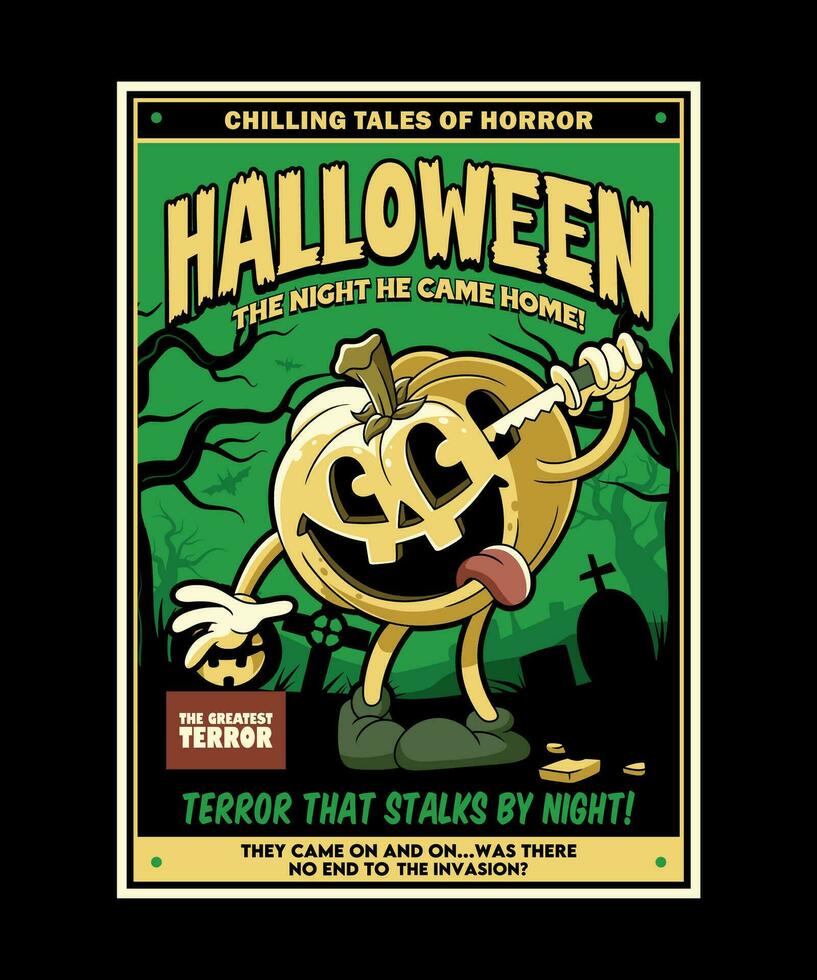 halloween terreur. wijnoogst verschrikking tekenfilm illustratie stijl. vector