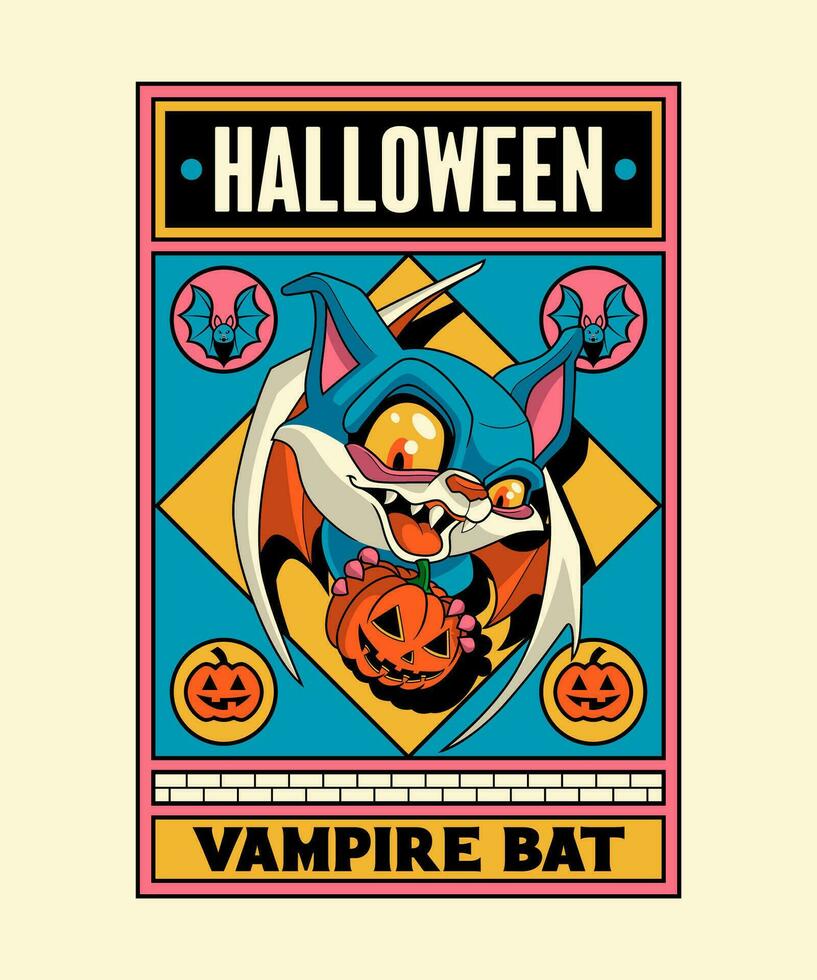 halloween vampier knuppel. spookachtig verschrikking tekenfilm Aan kunst deco illustratie stijl. vector