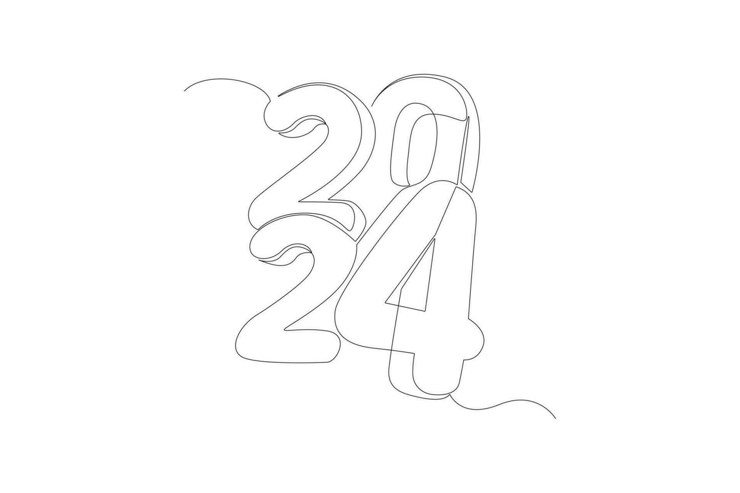 doorlopend een lijn tekening 2024 gelukkig nieuw jaar logo tekst ontwerp. tekening vector illustratie.