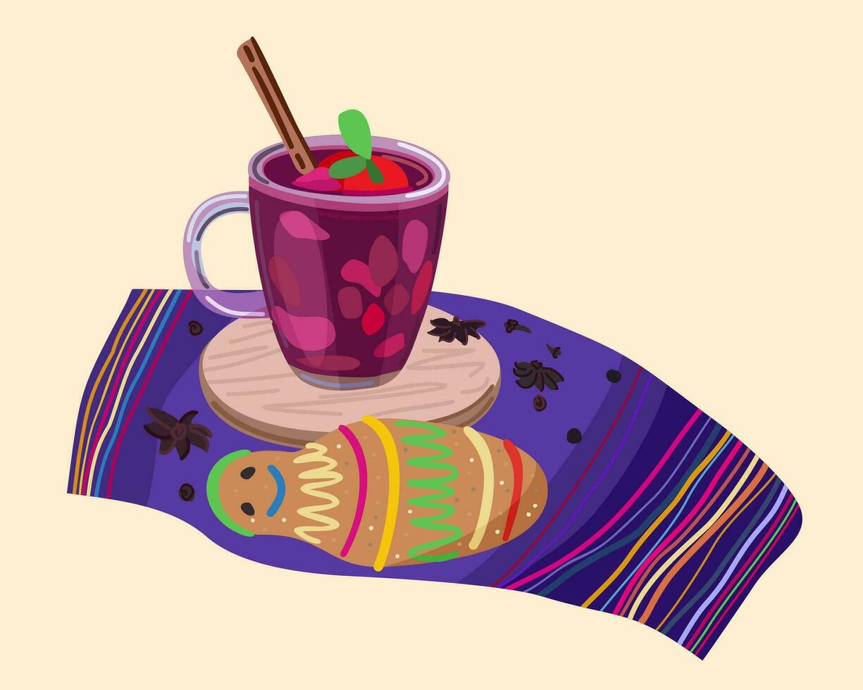 colada morada en brood baby. traditioneel Ecuadoriaans gerecht. vector illustratie