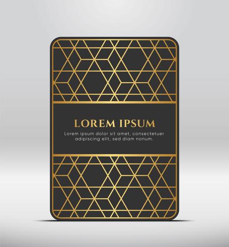 Elegant premium uiterlijk. Donkergrijze kaartvorm met gouden patroon. Vector illustratie.