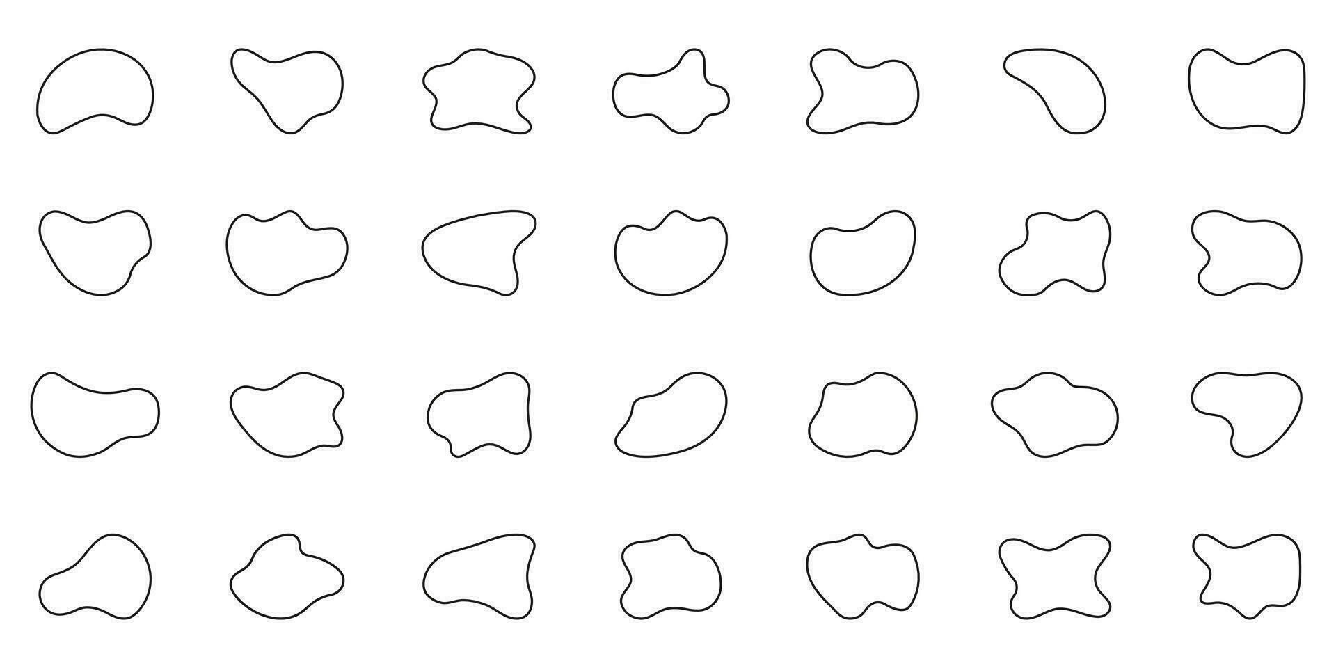 biologisch lijn onregelmatig klodder verzameling. vloeistof willekeurig schets het formulier. asymmetrisch vloeistof ronde vlek. amorf vorm vlek. zwart bubbels reeks Aan wit achtergrond. geïsoleerd vector illustratie.