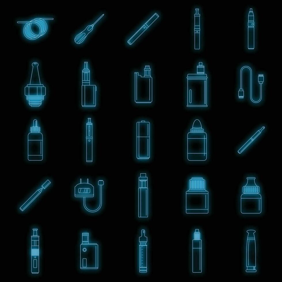 elektronisch sigaret mod pictogrammen reeks vector neon