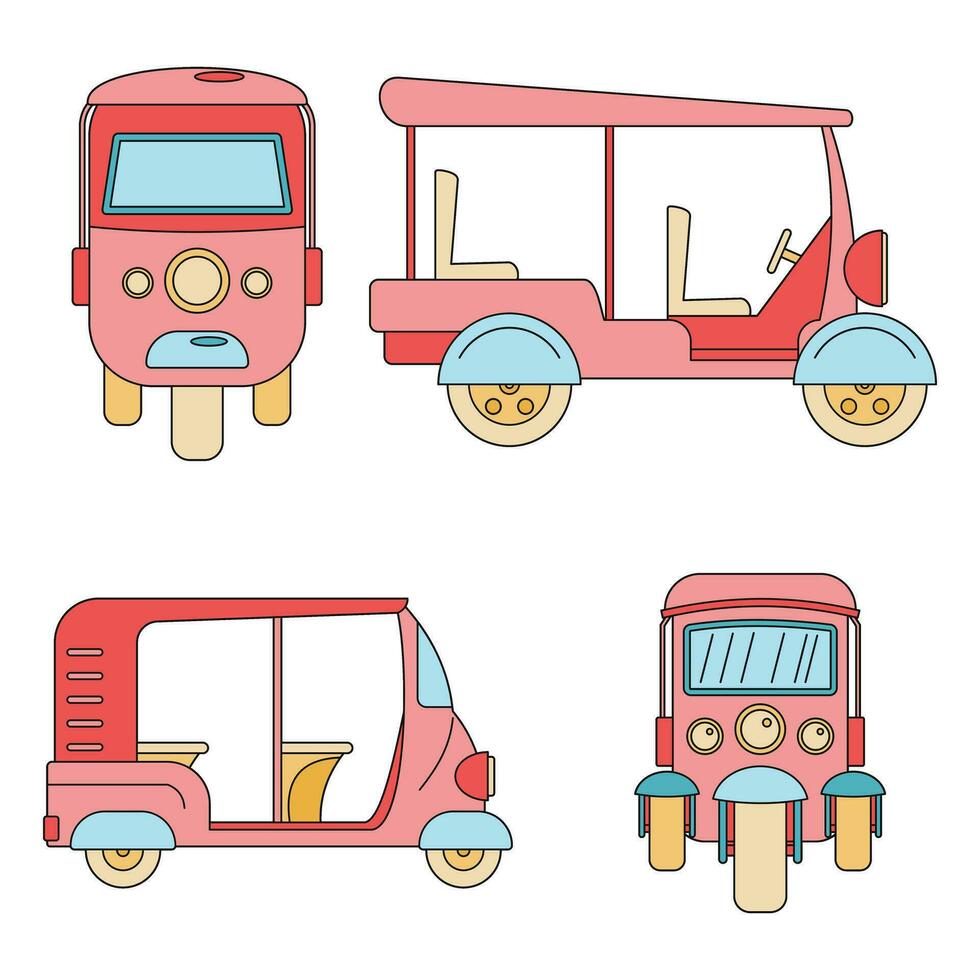 tuk riksja Thailand pictogrammen reeks vector kleur