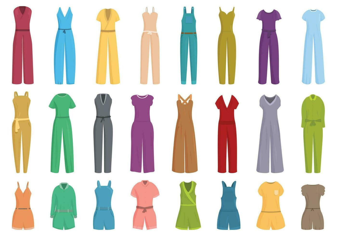 jumpsuit pictogrammen reeks tekenfilm vector. kleding mensen mode vector