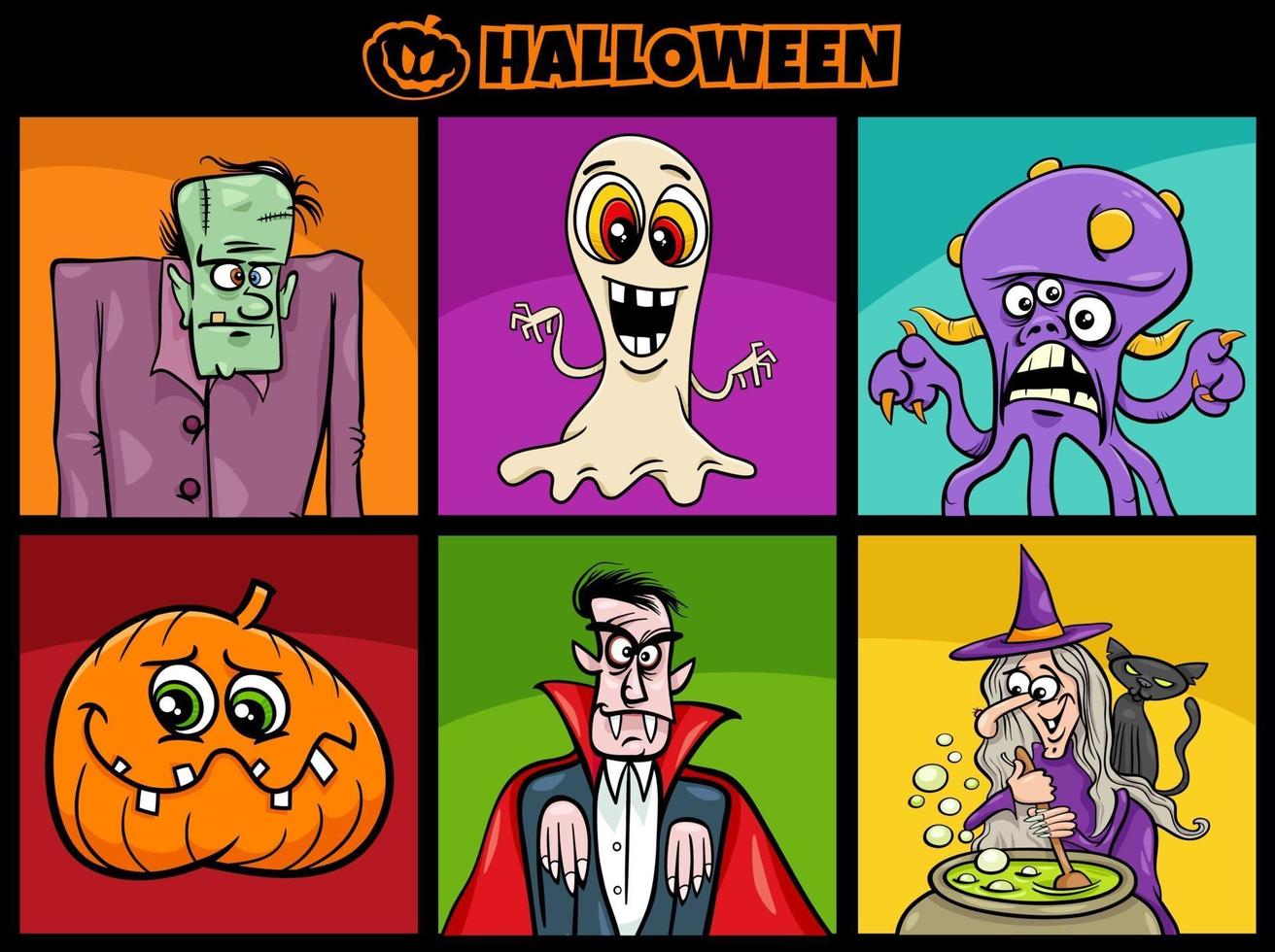 halloween vakantie cartoon enge tekens set vector