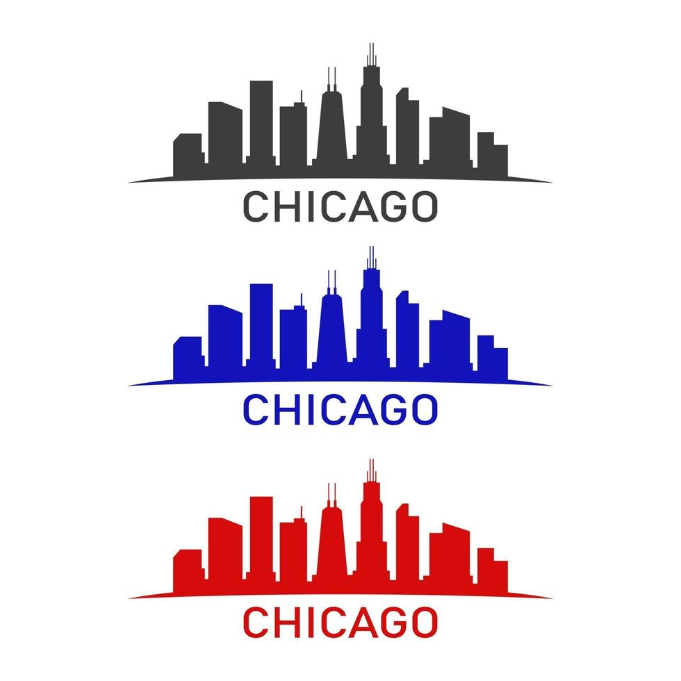 skyline van chicago geïllustreerd op witte achtergrond vector