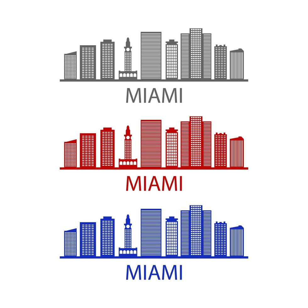 Miami skyline geïllustreerd op witte achtergrond vector