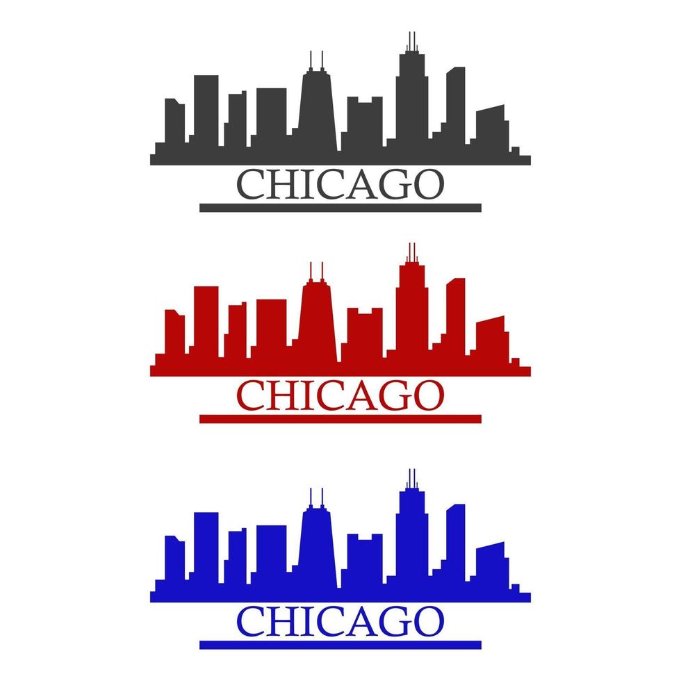 skyline van chicago geïllustreerd op witte achtergrond vector