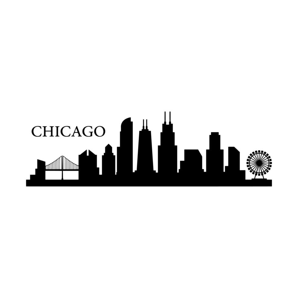 skyline van chicago geïllustreerd op witte achtergrond vector