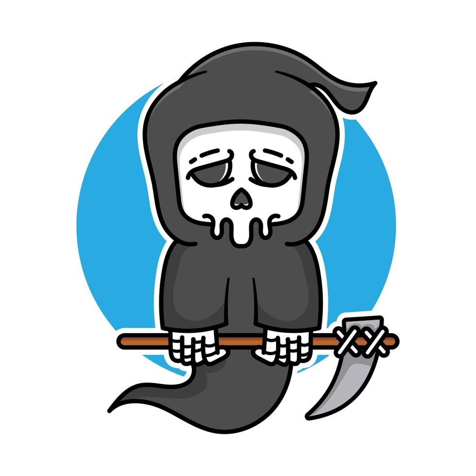 schattige grim reaper met zeis cartoon afbeelding. vector