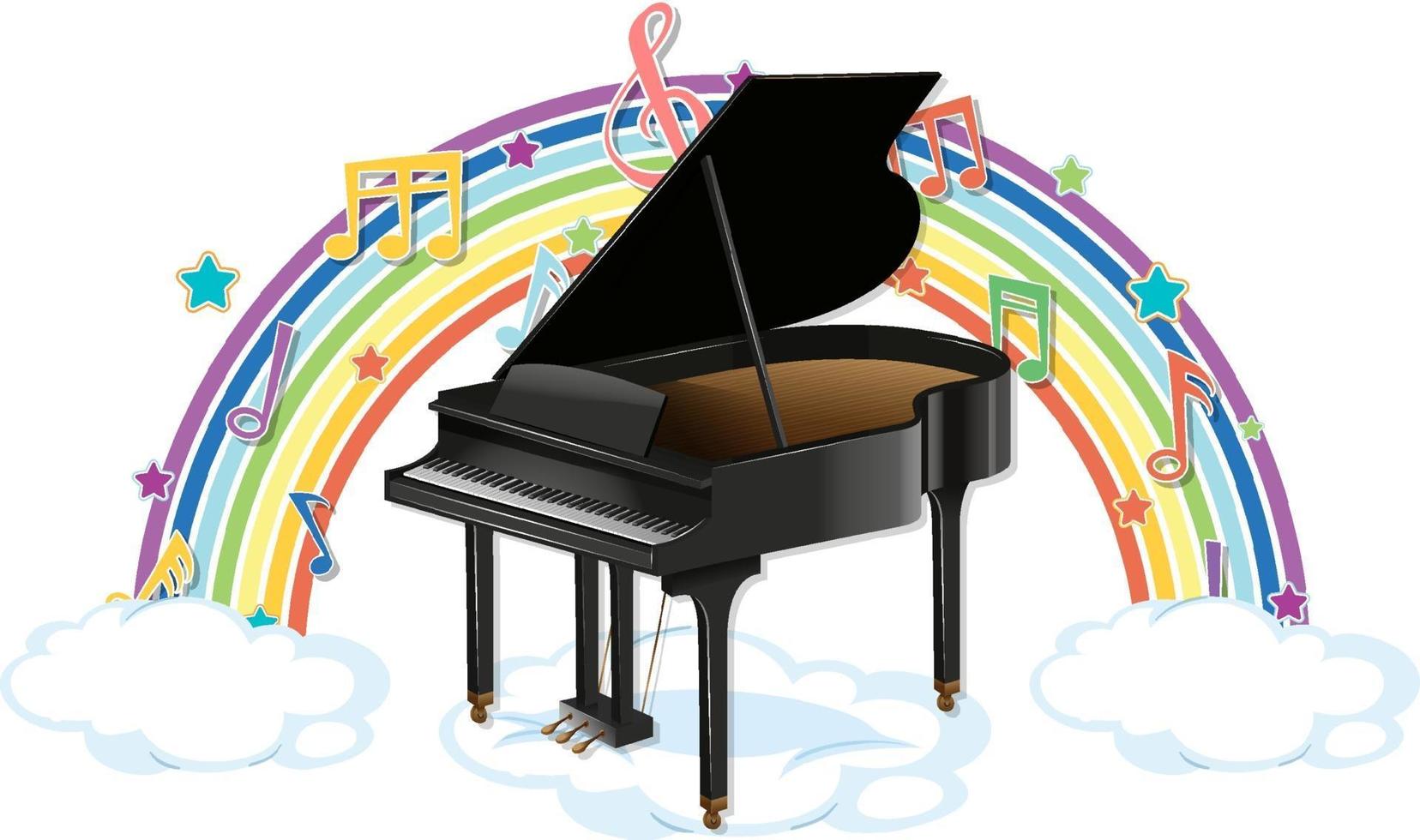 piano met melodiesymbolen op regenboog vector
