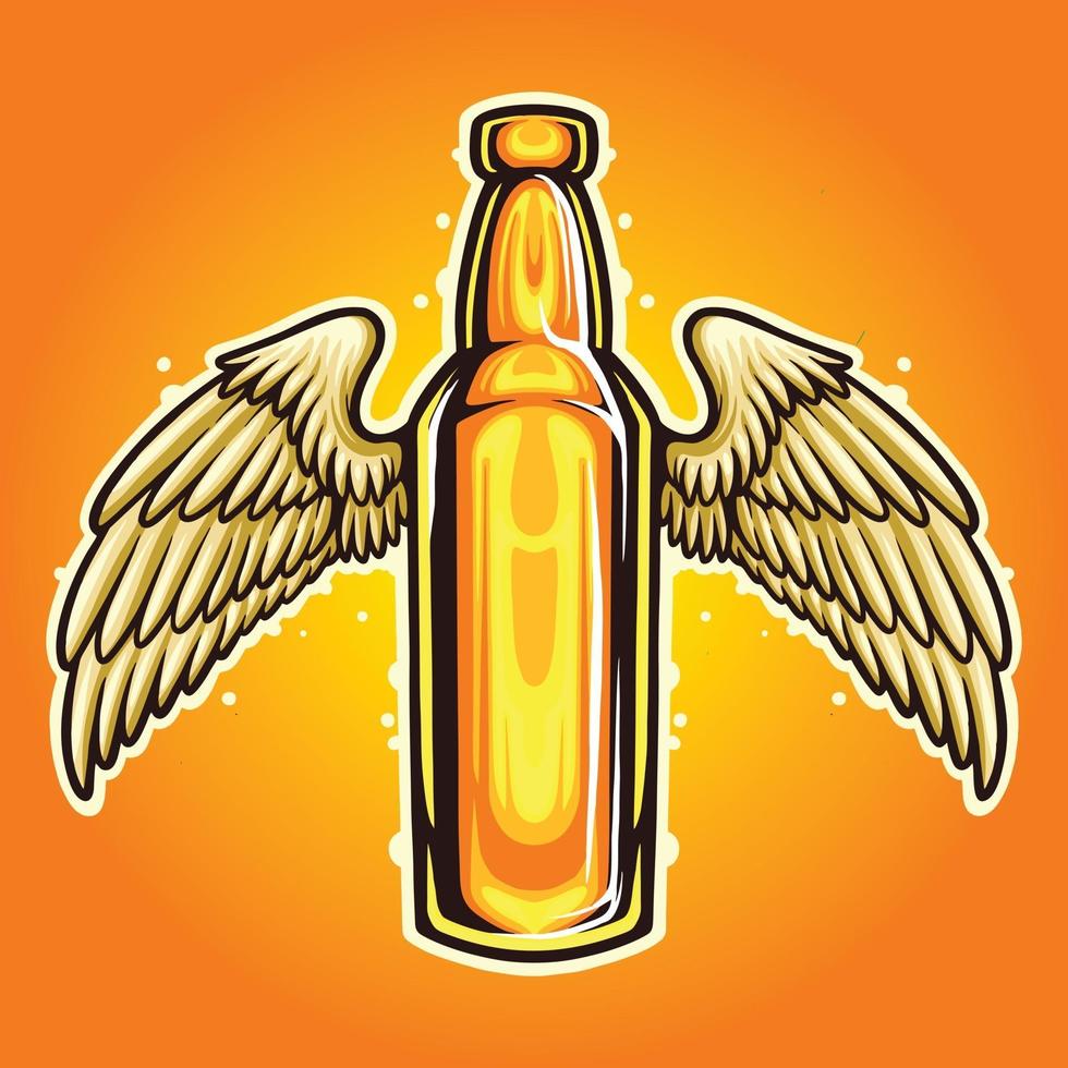 fles bier vleugels mascotte illustraties vector