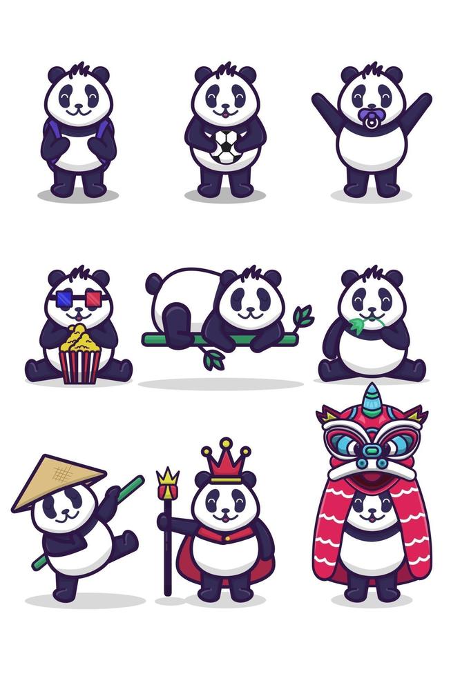 set van schattige panda karakter cartoon vector