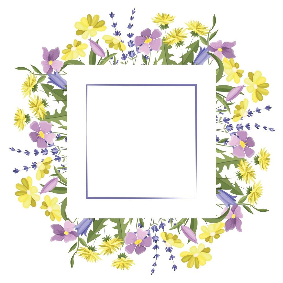 een vierkant frame gemaakt van weidebloemen. een lege ruimte voor de tekst. vector