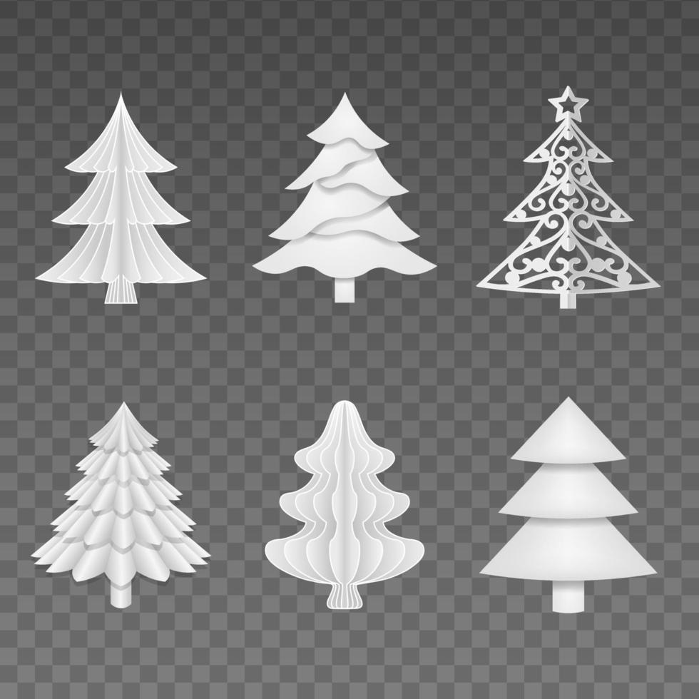 set van geïsoleerde papieren kerstbomen vector