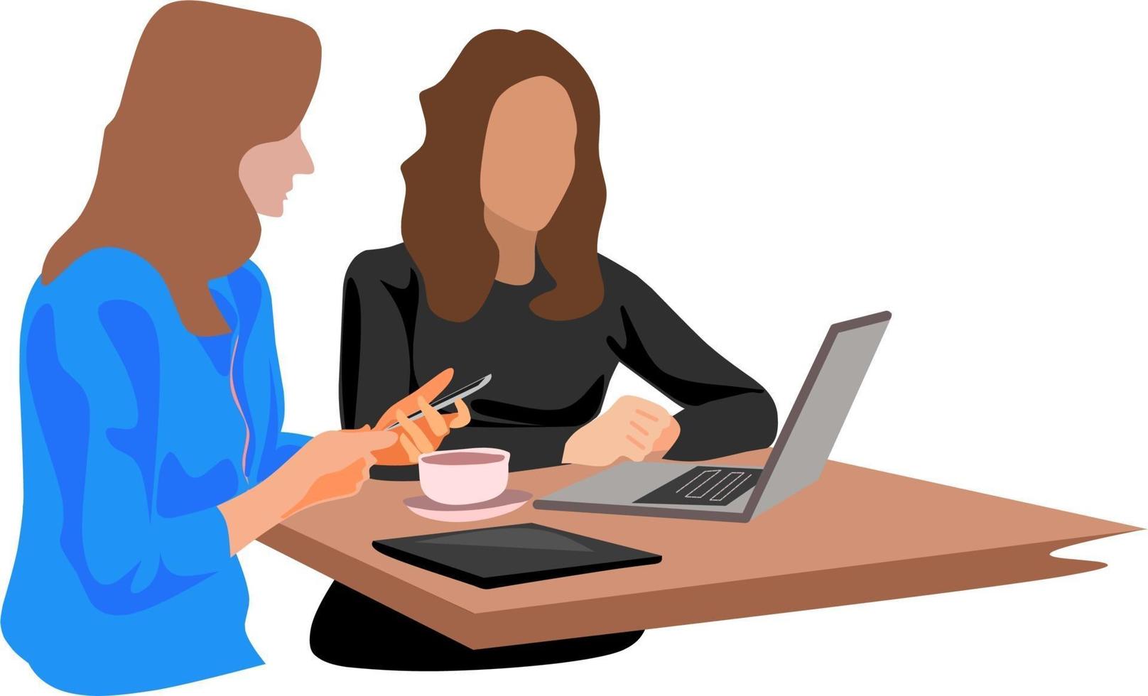 twee zakenvrouwen die werken samen bespreken vector