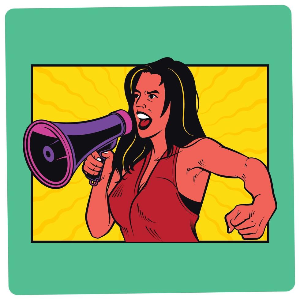 pop-art meisje met megafoon komische illustratie vector